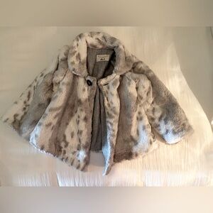 Little Girl’s Cream and Gray Leopard Fur Coat. Size 4T.